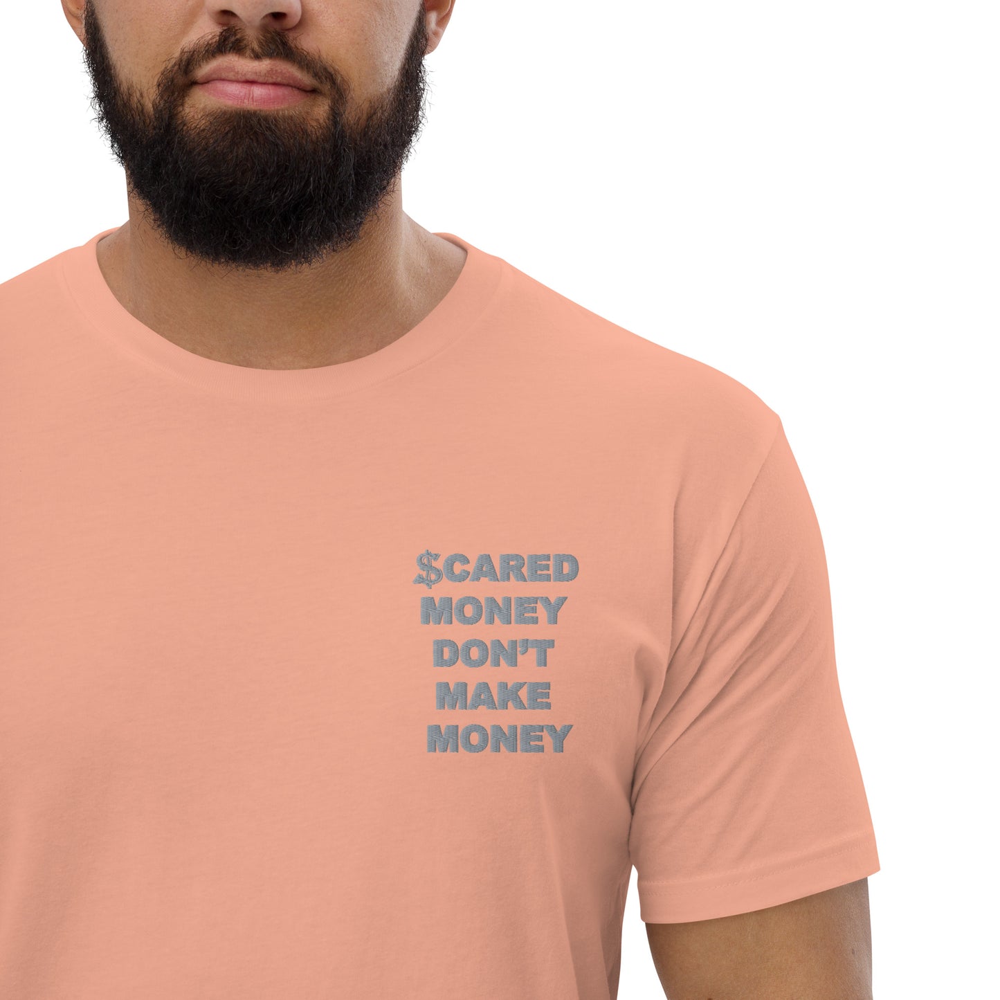 Scared Money Embroidered Form Fitting Short Sleeve T-shirt