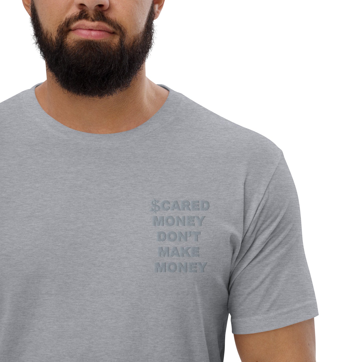 Scared Money Embroidered Form Fitting Short Sleeve T-shirt