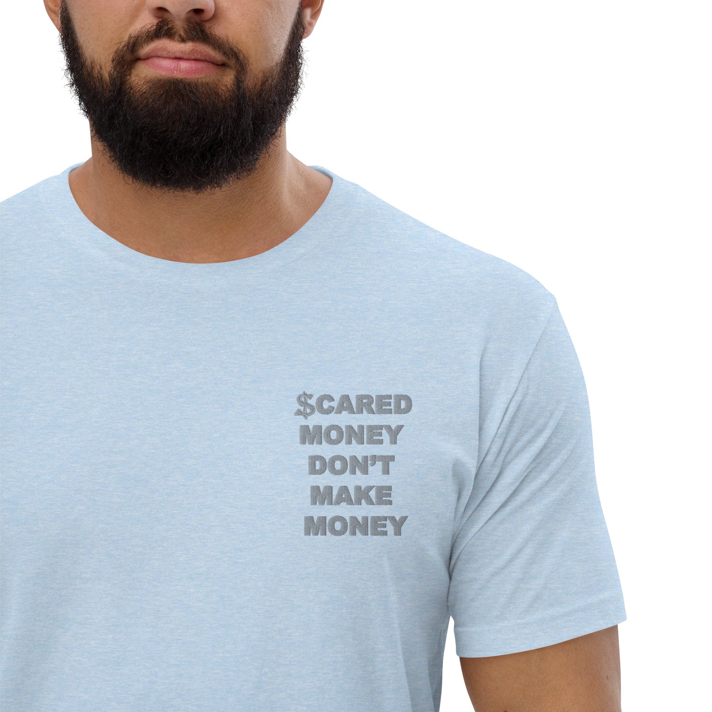 Scared Money Embroidered Form Fitting Short Sleeve T-shirt